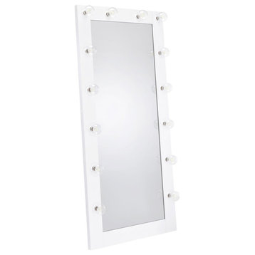 Coaster Zayan Glass Full Length Floor Mirror with Lighting in White and Mirror