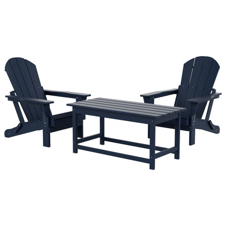 WestinTrends 3PC Outdoor Patio Adirondack Chairs w/Coffee Table Set, Bistro Set, Navy Blue