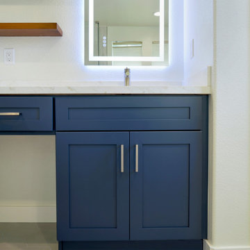 Modern Navy Blue Bathroom Vanity with LED Backlit Mirrors