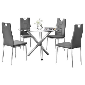 Best Master Beverly 5-Piece Faux Leather Round Glass Dinette Set - Gray