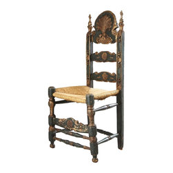 Spanish Painted Pine and Oak Ladderback Rush Seat Chair - Living Room Chairs