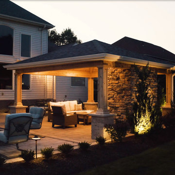 Medina Structure, Fireplace, Unilock Patio and Landscaping