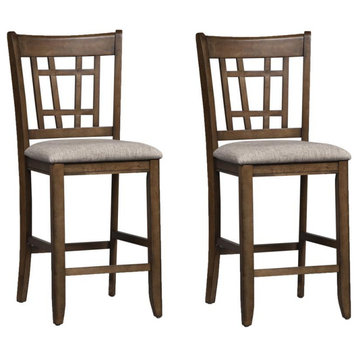 24 Inch Lattice Back Counter Chair-Set of 2 Mission Brown