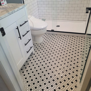Gorgeous walk in shower with subway tile