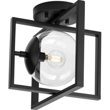 Atwell Collection 9-3/4" 1-Light Matte Black Clear Glass Semi-Flush Mount