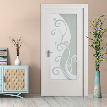 Handcrafted White Interior Wood Door with Glass Insert, 28"x 80", Finished (Pain