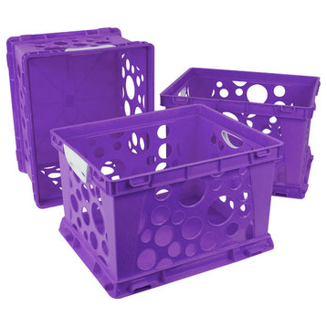 Premium File Crates With Handles, Case of 3, Class Purple