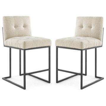Home Square 2 Piece Upholstered Metal Counter Stool Set in Black and Beige