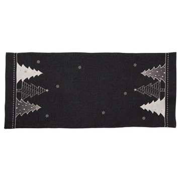 Lovely Christmas Tree Embroidered Double layer 16''x36'' Table Runner, DarkGray