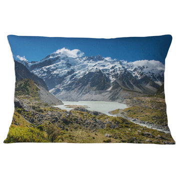Green and White Mountains New Zealand Landscape Printed Throw Pillow, 12"x20"