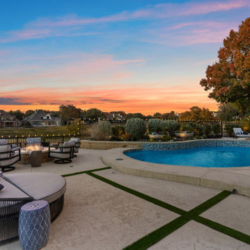 Custom Outdoor Living Pool Deck with Stamped Concrete & Turf