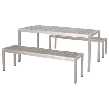 Ashley Coral Outdoor Picnic Dining Set With Dining Benches, Gray/Silver