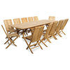 Grade A Teak, Extension Table and 12 Folding Chairs With Lumbar Support, 108"