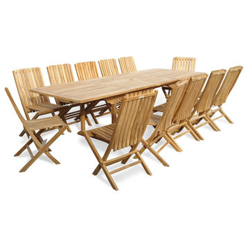 Grade A Teak, Extension Table and 12 Folding Chairs With Lumbar Support, 108"
