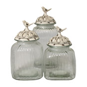 Urban Designs Antique White Songbird 3-Piece Glass Canister Set