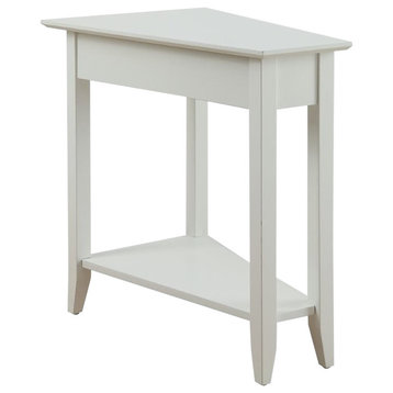Pemberly Row Modern Wood Wedge End Table with Bottom Shelf in White