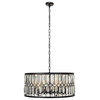Modern Chandelier, Drum Shade With Glass Prims and Diamond Crystal Accents