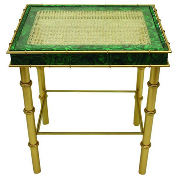 Malachite Emerald Green Side Table Midcentury Modern Accent End Bamboo