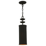 Livex Lighting - Livex Lighting 1 Light Black Mini Pendant - The single light black finish Winchester mini pendant combines floral details and casual elements to create an updated look. The hand-crafted black fabric hardback drum shade is set off by an inner silky orange fabric which creates a versatile effect.