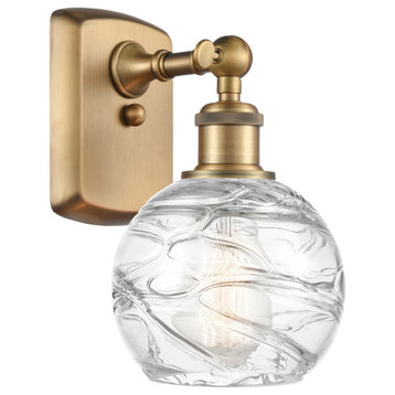 Small Deco Swirl 1-Light Sconce, Brushed Brass, Clear