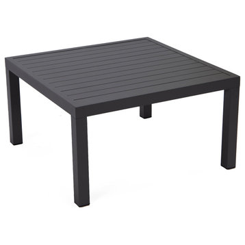 LeisureMod Hamilton Modern Outdoor Patio Aluminum Coffee Table in Black