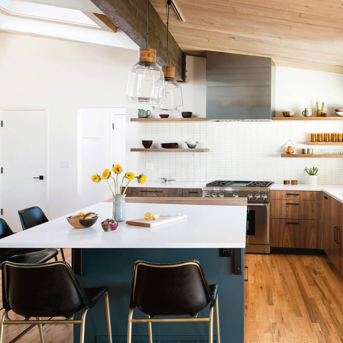 Custom Walnut & DIY Painted Slab IKEA kitchen, Boulder CO