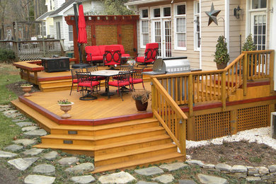 Deck - large transitional backyard deck idea in Raleigh with no cover