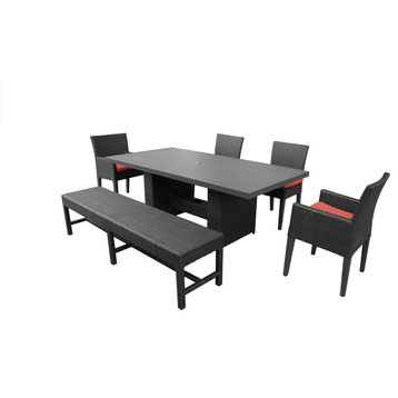Belle Rectangular Patio Dining Table, 4 Chairs and 1 Bench Tangerine