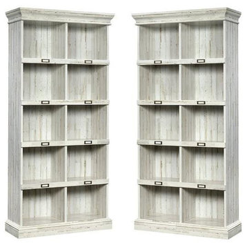 Home Square Tall 10 Cubby Barrister Wood Bookcase Set in White (Set of 2)