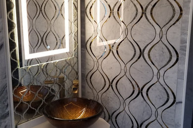 Example of a trendy powder room design in Boston