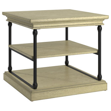 Side Table, Metal Support With Crown Molded Top & Bottom Shelves, Ivory White