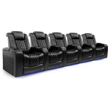 Tuscany Leather Home Theater Seating, Black, Row of 5