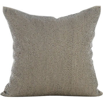 Beige Decorative Pillow Covers 14"x14" Cotton, Taupe Silver Rain