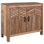 Elk Home - Deltaville Cabinet - The Deltaville Cabinet is made from mango wood and features two hinged doors with storage shelving within the cabinet. The surface and sides are solid and the doors have a slatted wood pattern inlaid in a half herringbone, half horizontal pattern.