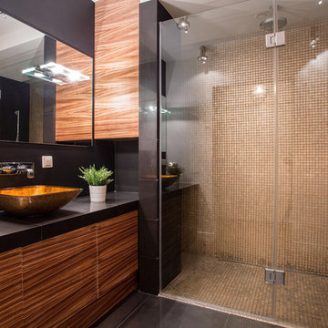 Dramatic Modern Bathroom with Wood Features