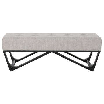 Emily Contemporary Fabric Ottoman Bench, Light Gray, Black