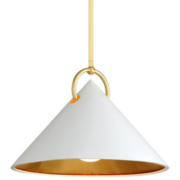 Charm 1-Light Pendant, White And Gold Leaf, Opal White, 23"