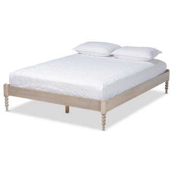 Ellorah French Bohemian Platform Bed Frame, Antique White, Queen
