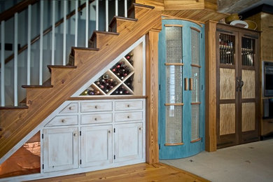 Inspiration for a mid-sized timeless galley kitchen pantry remodel in DC Metro with flat-panel cabinets and an island