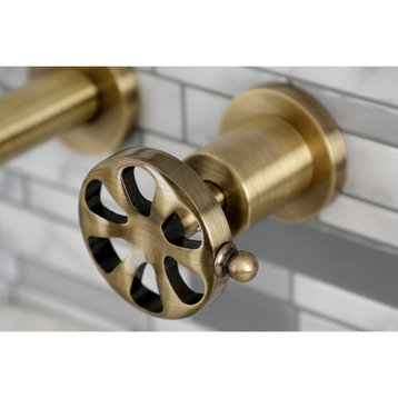 KS8123RX Belknap Two-Handle Wall Mount Bathroom Faucet, Antique Brass