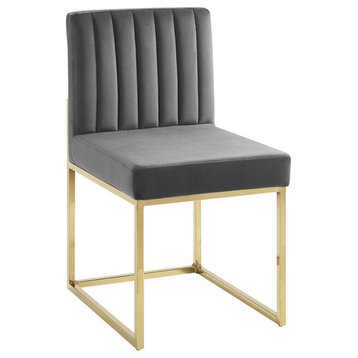 Carriage Channel Tufted Sled Base Velvet Dining Chair, Gold Charcoal