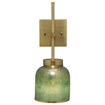 Antique Brass Aqua Metallic Glass Vapor Single Sconce