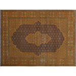 Bareen's Designer Rugs - Vintage Distressed Stamps Blue/Gold Wool Rug, 9'6 x 13'7 - A mesmerizing addition to any decor, this brand-new hand knotted vintage distressed wool rug featuring vibrant colors and a traditional design is made by skilled artisans capable of creating the most exceptional Persian knotted rugs. Harnessing the natural energy of the sun, each rug is organically neutralized from its original color, shaved and purposely distressed and then saturated in an infusion of bold vibrant color pallet to give it a fresh perspective and modern appeal. This masterpiece draws its inspiration from traditional and timeless rug designs, which provides both harmony and contrast bringing a phenomenal twist in any decor. An intricate design and exquisite coloration make this all wool rug a standout piece for any room.