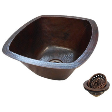 16" Rustic Farmhouse Copper Kitchen Bar Prep Sink with a 3.5"  Strainer Drain