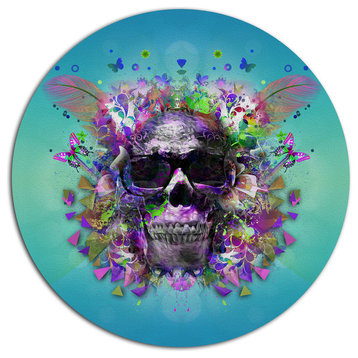 Skull With Glasses And Butterflies, Abstract Round Wall Art, 11"
