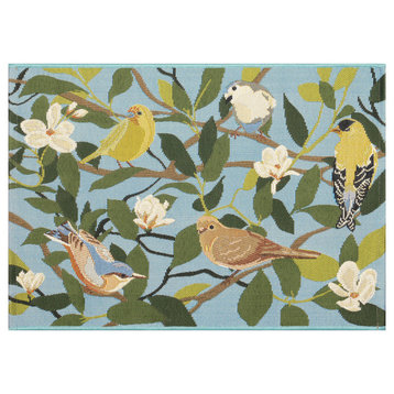 Esencia Floral Finches Indoor/Outdoor Mat Blue 2' x 2'10"