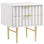 Meridian Furniture - Modernist Medium Gloss Finish Nightstand, Brushed Gold - Embody industrialist style with this Modernist night stand in a white medium gloss finish. Utilitarian but sculptural in design, this piece features a ridged, textured look that is chic but sleek. It rests on brushed gold steel legs and has gold brushed handles for a bit of regality. Combine this piece with other items in the Modernist lineup for a cohesive finish to your room makeover.