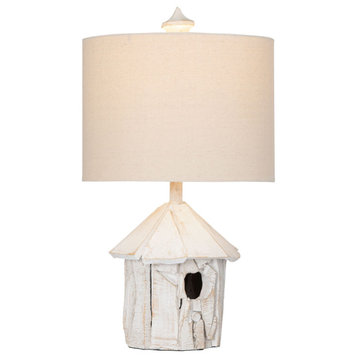 Birdhouse 23" Table Lamp With Drum Shade, White