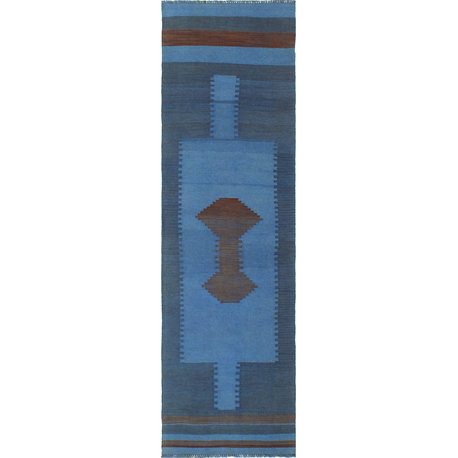 Modern Flatweave Hiram Blue/Gray Runner, 2'6x9'4