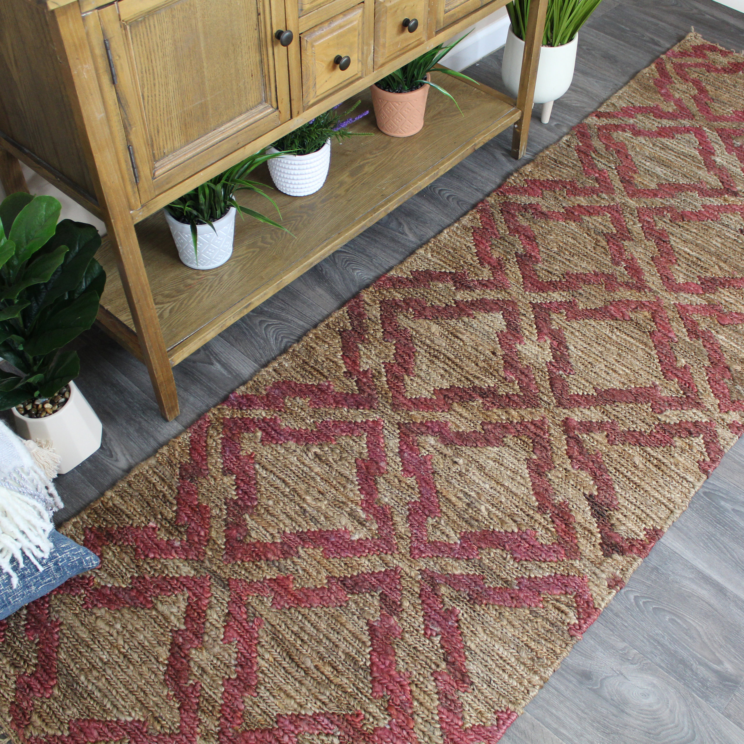 Maroon Pattern Rug Natural Geo Spontaneous Jute Handwoven Geometric Natural/Maroon Area ...